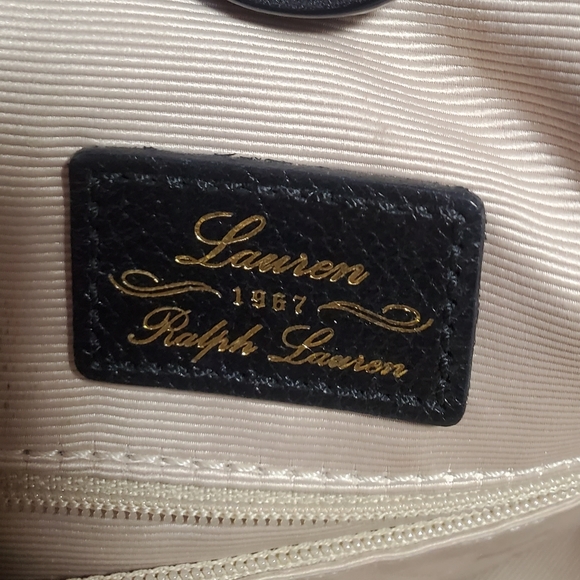 Lauren by Ralph Lauren Black Leather Satchel Tote Bag, Side Zippers to Expand - Picture 4 of 10